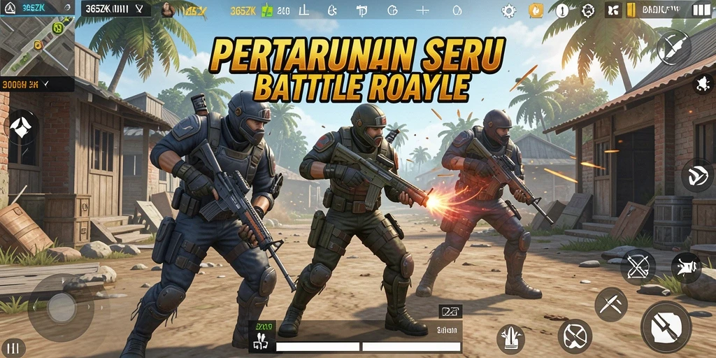 Screenshot gameplay 365ZK yang menunjukkan pertempuran seru Battle Royale.