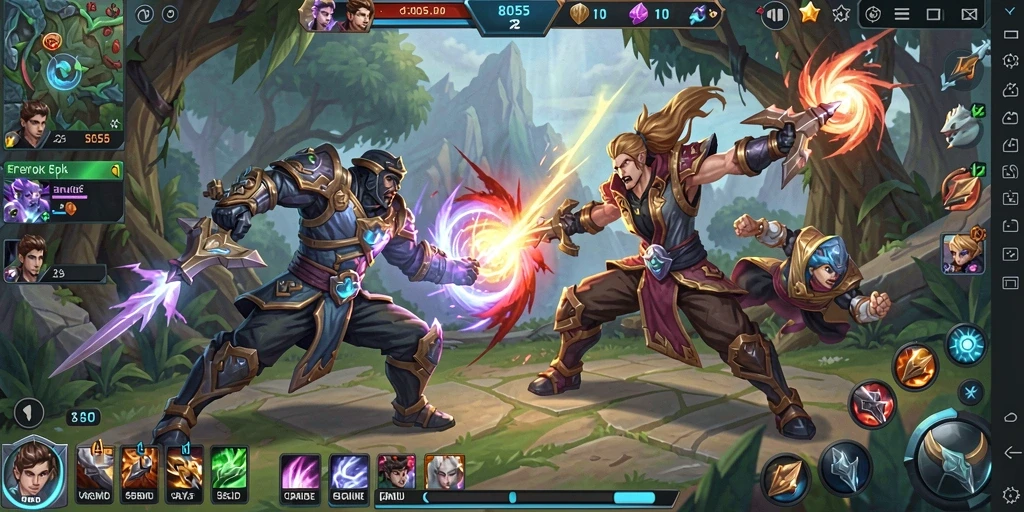 Screenshot menampilkan aksi seru di dalam game MOBA 8055.