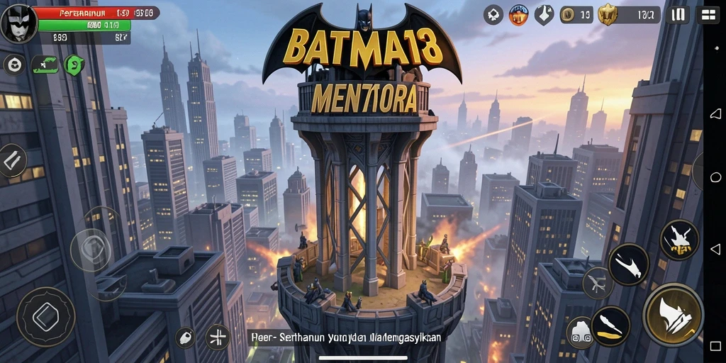 Tampilan gameplay BATMAN138 dengan menara pertahanan dan musuh.