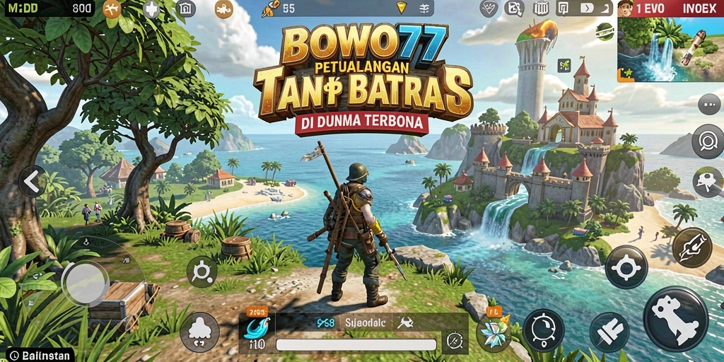 Screenshot gameplay BOWO77 menampilkan dunia terbuka yang luas dan indah.