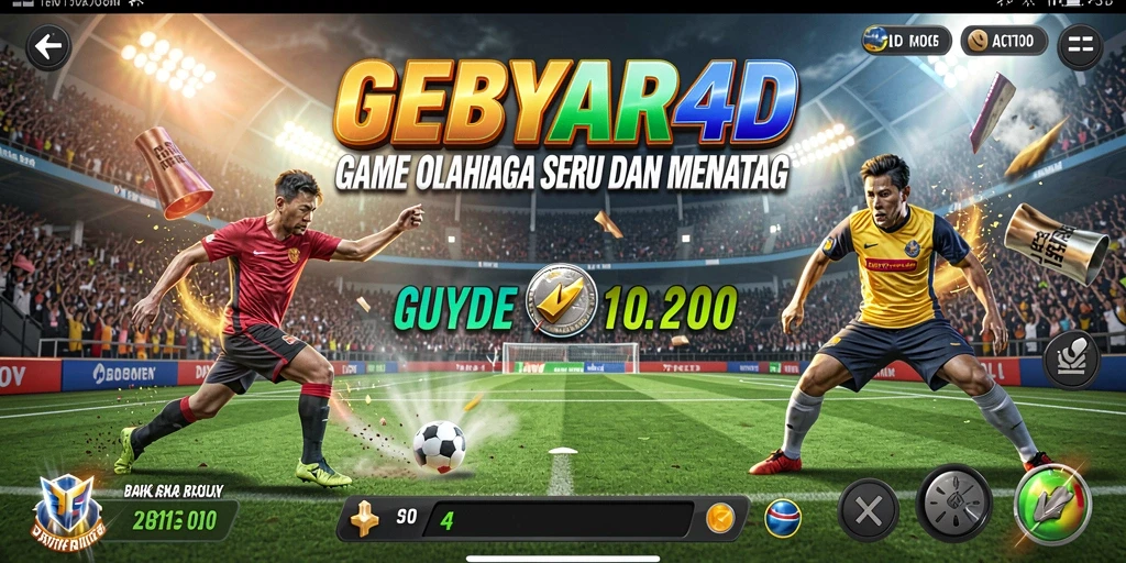 Screenshot gameplay GEBYAR4D dengan aksi menyeru dari pertandingan olahraga.