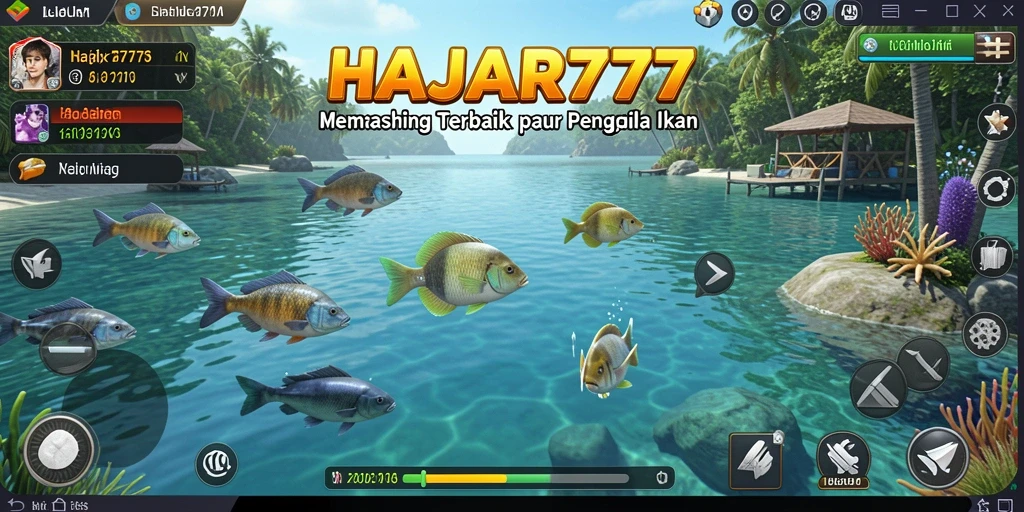 Gameplay seru HAJAR777 yang menampilkan berbagai lokasi memancing.