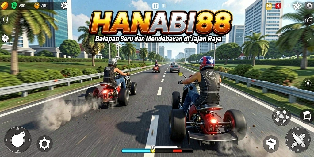 Tangkapan layar menunjukkan aksi balapan menegangkan di HANABI88.