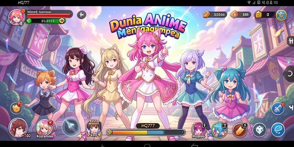 Screenshot menampilkan karakter-karakter ikonik dari game Anime HQ777.