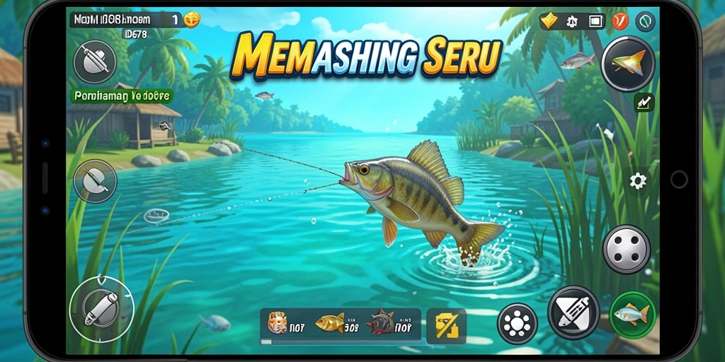 Screenshot gameplay ID678 menampilkan karakter sedang memancing dengan latar belakang pemandangan indah.