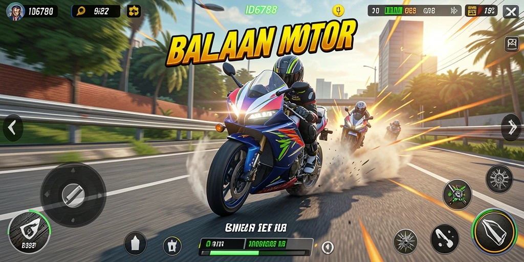 Tampilan gameplay menegangkan dari balapan motor yang mendebarkan.