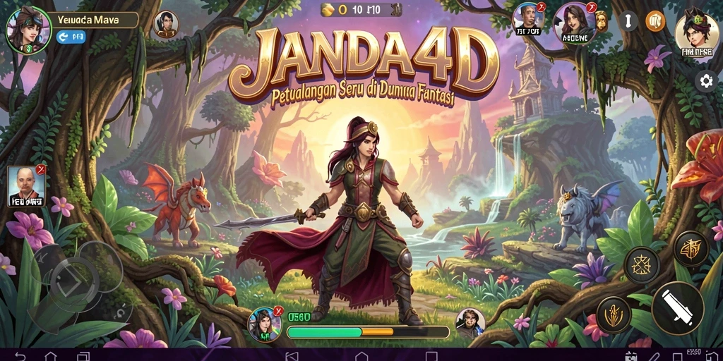 Screenshot utama JANDA4D menampilkan aksi petualangan seru di dunia fantastis.
