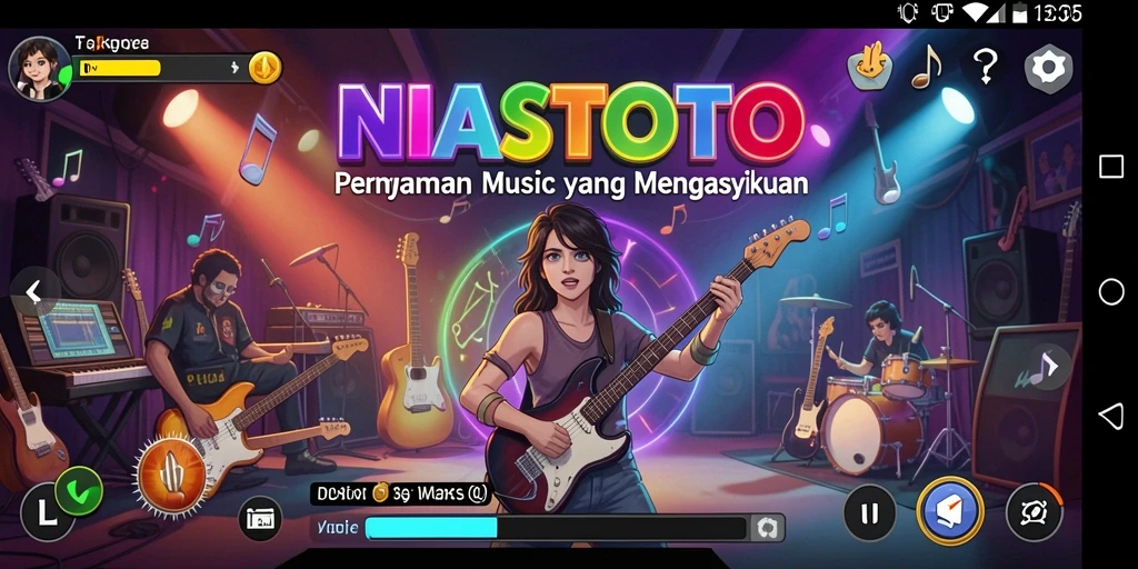 Screenshot gameplay NIASTOTO menunjukkan interaksi musik yang menyenangkan.