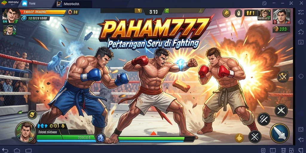 Tampilan pertarungan seru dari PAHAM777 dengan karakter yang unik.