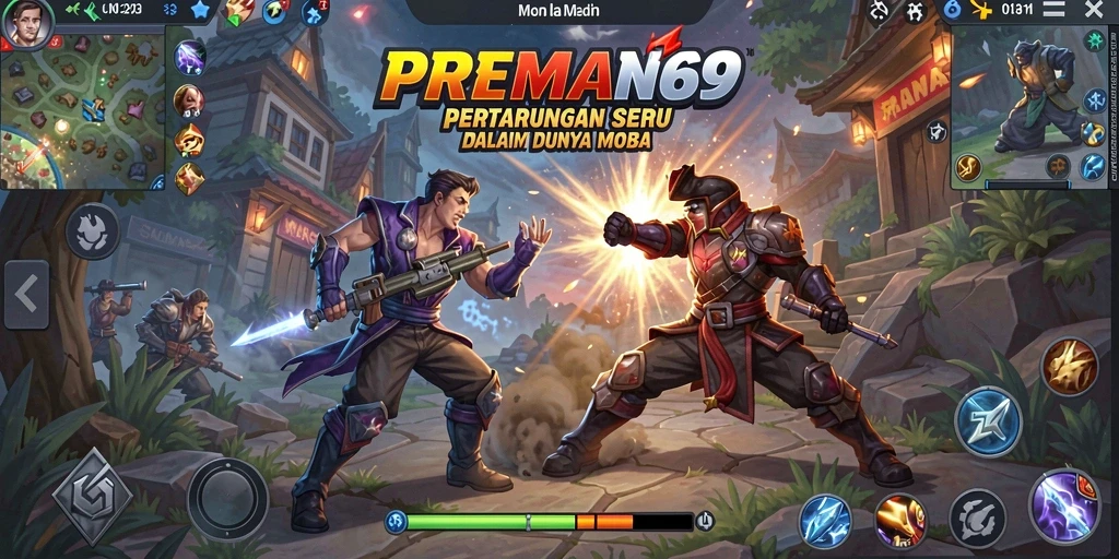 Tangkapan layar gameplay seru dari PREMAN69 saat bertarung di arena MOBA.