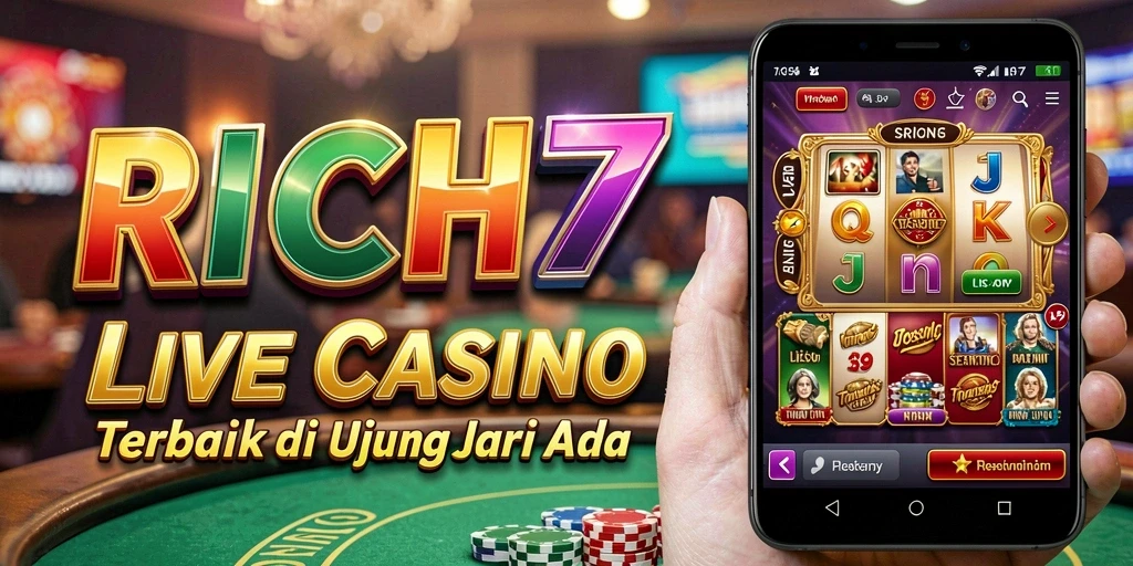 Screenshot gameplay Live Casino RICH7 yang menampilkan dealer profesional dan suasana kasino.