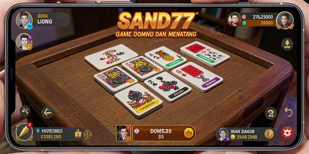 Tampilan seru dari gameplay SAND77 yang menampilkan aksi Domino.