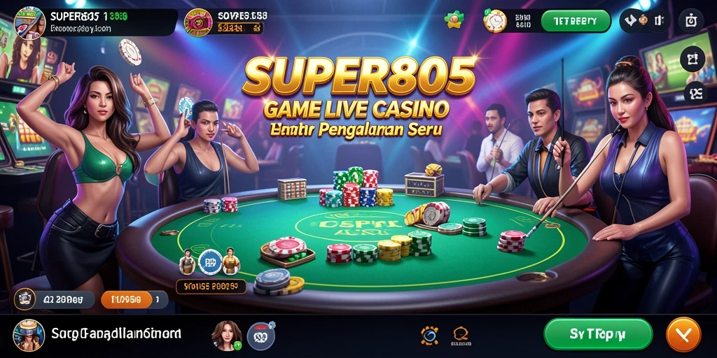 Screenshot dari gameplay SUPER805 menunjukkan dealer langsung dan suasana kasino yang autentik.