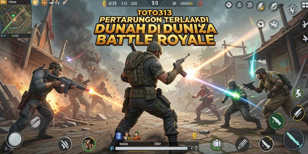 Screenshot gameplay TOTO313 menampilkan suasana pertempuran intens Battle Royale.