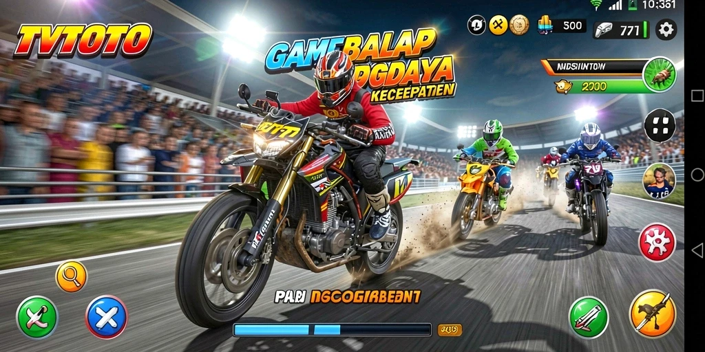 Screenshot TVTOTO menunjukkan aksi balap mendebarkan di lintasan yang menantang.