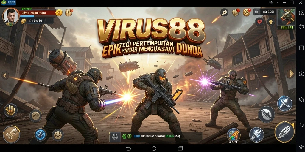 Tampilan penuh aksi dari gameplay VIRUS88 yang mendebarkan.